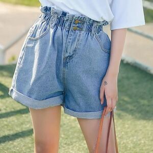 Denim Blvd Elastic  High Waist  Stretch Short Size S Blue Color